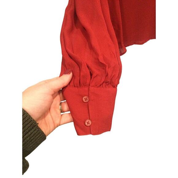 J.Crew Womens Ruffleneck Top Medium Red Chiffon Whimsigoth Sheer Classic Office - Picture 9 of 14